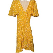 Women's Yellow Floral Sleeveless Print Shirt Dress