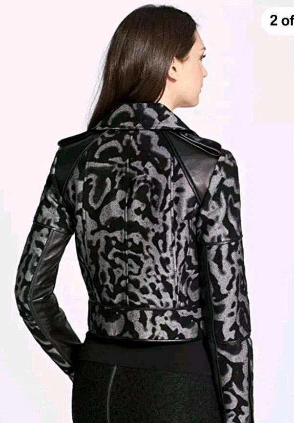 Chaqueta de cuero y lana Diane Von Furstenberg talla 12 (se ajusta como S-M) negra gris Foto 2 de 4