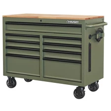 46 in. W x 18.1 in. D 9-Drawer Army Green Mobile Workbench Cabinet with Solid Wo