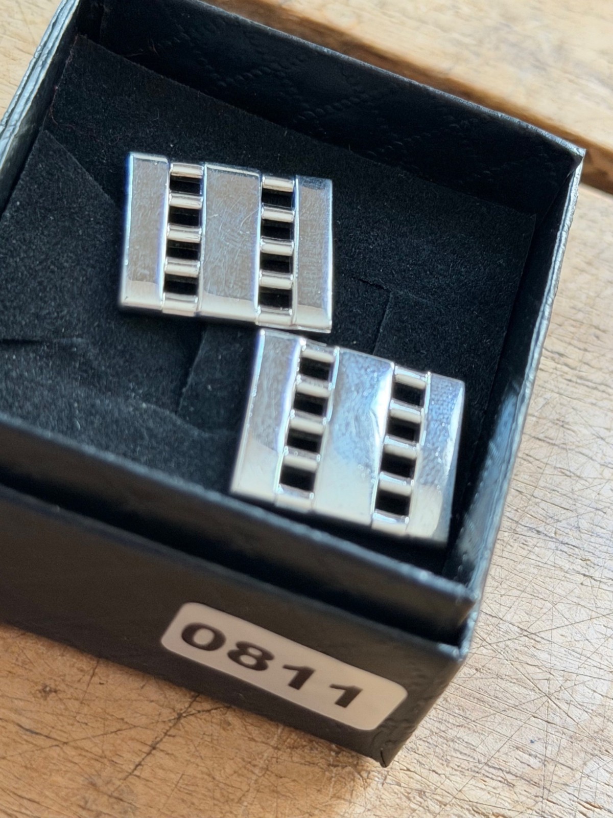 Silver-Toned Rectangular Cufflinks With Textured … - image 2