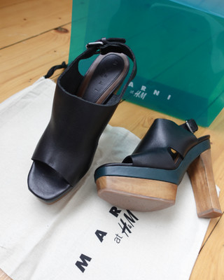 Marni at H&M Wood Heel Leather Sandals Black