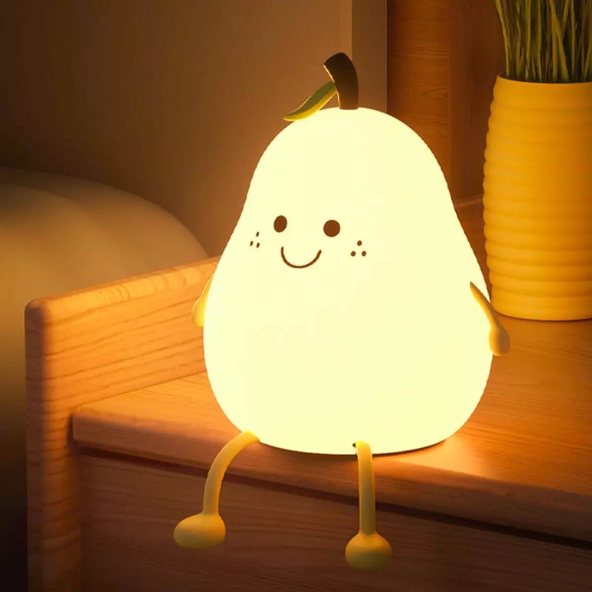 Cute Silicone Pear LED Night Light Baby Kid Bedside Table Lamp Control