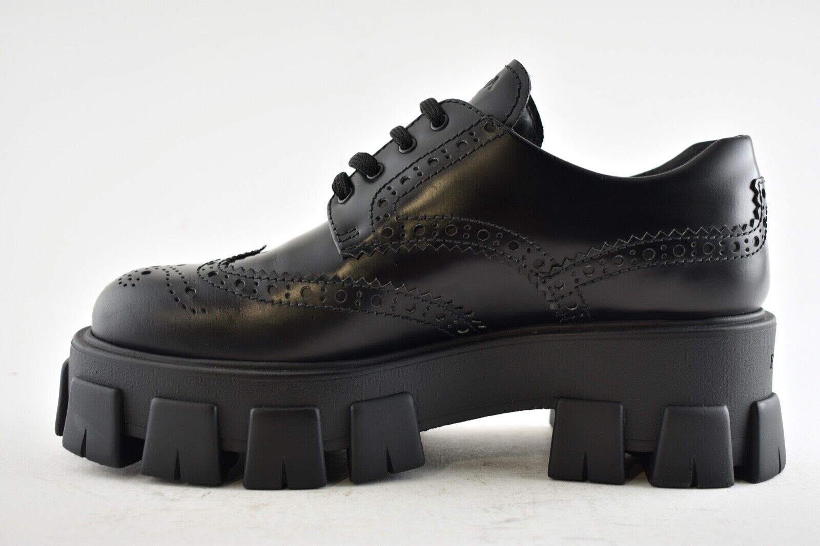 Prada Monolith Brogue Black Leather Platform Loafer Creeper Lace Up Flat 41.5 image 7