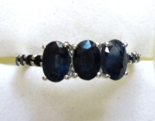 Blue-Black Sapphire  Black Spinel Ring / size 6 / 925 Sterling Silver, 2.34 cts