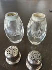 VINTAGE PAIR OF HEAVY CRYSTAL SALT & PEPPER SHAKERS WITH SILVER PLATE TOPS — photo 6