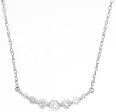 ESTATE .25CT DIAMOND 14KT WHITE GOLD 3D ROUND 7 STONE SHARED PRONG LOVE NECKLACE