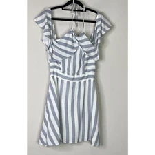 Lulus The Wind is Right Striped Off-the-Shoulder Dress Women's Size Small