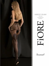 FIORE ORIENT CHARM W/ SILVER EMBELLISHMENTS  PANTYHOSE TIGHTS 15 DEN 3 SIZES BLK