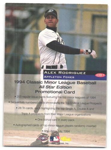 1994 klassische Appletonfüchse Alex Rodriguez #CB1 - Bild 2 von 2