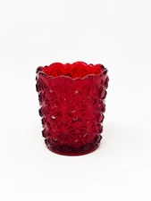 Mosser Glass Toothpick Holder Daisy And Button Ruby Cadmium Glow Vintage USA