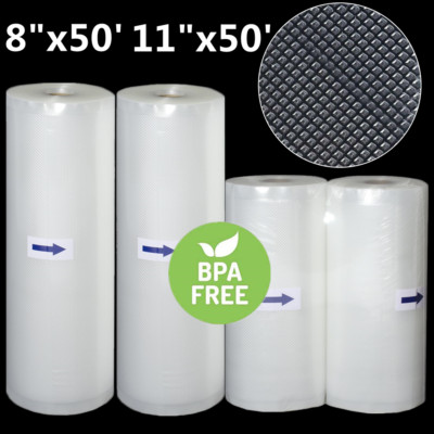 4 Rolls 8''x50' 11''x50' Embossed Vacuum Sealer Bag Food Saver Kitchen 4 Mil 105μm