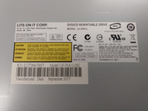 Lite-On LH-20A1L 5.25" SATA DVD/CD Rewritable Drive with Lightscribe - Picture 3 of 6