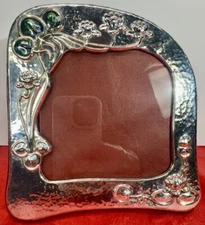 English Sterling Silver Enamel Hand Hammered Look Flower Lily Pads Picture Frame