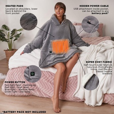 OHS Electric Heated Oversized Hoodie Blanket with Sleeves Wearable Sherpa  Giant | eBay