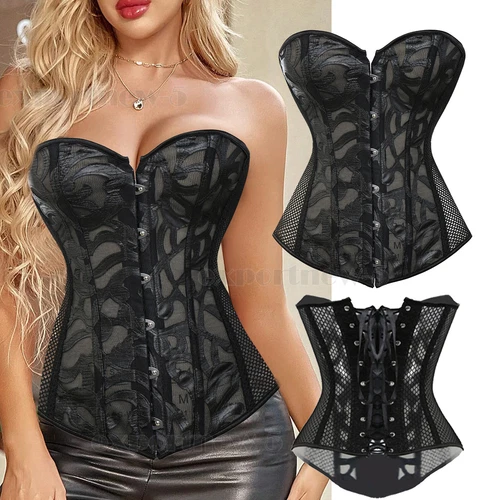 Mujeres Corsé Floral con Cordones Corsé Burlesco Deshuesado Sobre Busto Bustier Prendas para el torso S-6XL - Imagen 28 de 35