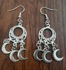 Silver Color Crescent Moon Earrings