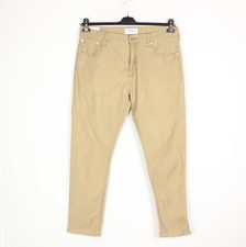 SUPERDRY Men Trousers Size W36 L30 Slim Fit Tapered Beige Zip Fly Stretch k9373