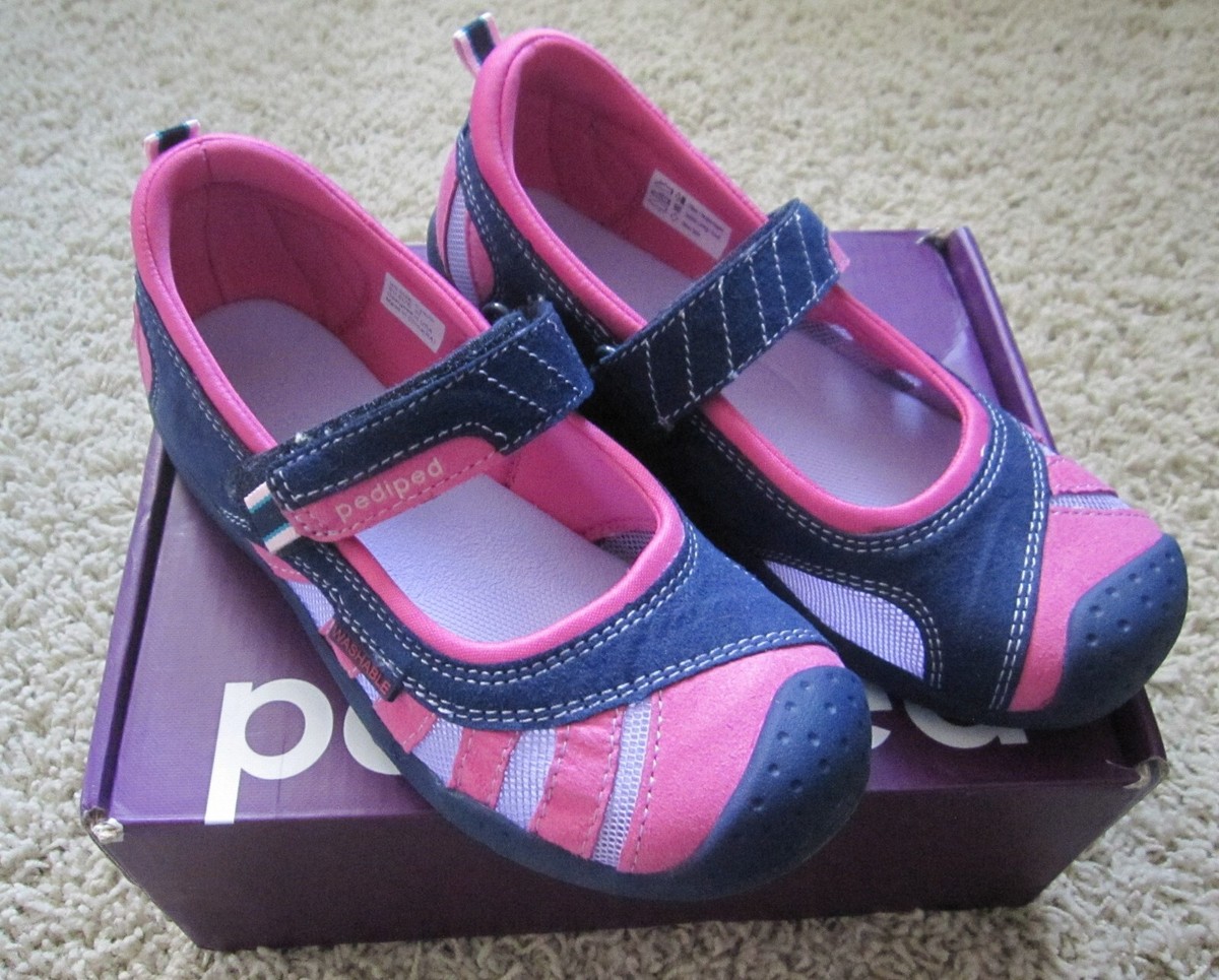PEDIPED Flex Minnie Mary Jane Navy Pink Shoes Sandals Girls Size