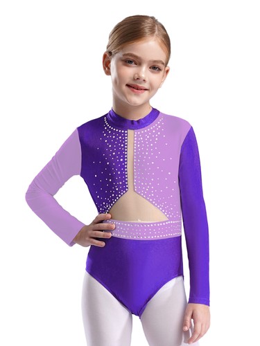 Kids Girls Jumpsuit Ballerina Bodysuit Color Block Dancewear Performance Teens - Picture 57 of 104