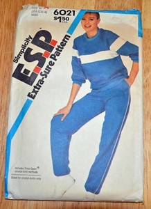 VTG Simplicity ESP Sewing Pattern #6021 Misses Jogging Sweat Suit Size N 1983
