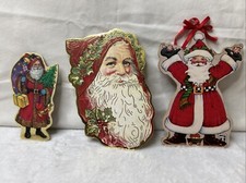 Lot 3 Vintage Cardboard Cutout Father Christmas Santa Claus Hanging Ornaments