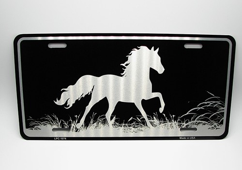 HORSE MUSTANG BLACK BRUSHED Metal Novelty Car License Plate Auto Tag - Picture 5 of 15