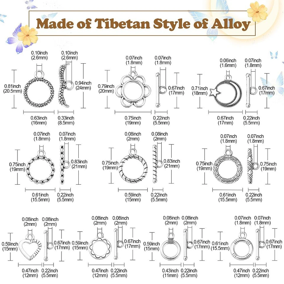 60x Tibetan Toggle Clasp Silver T-Bar Clasp for Necklace Bracelet Jewelry Making - Image 2 of 4