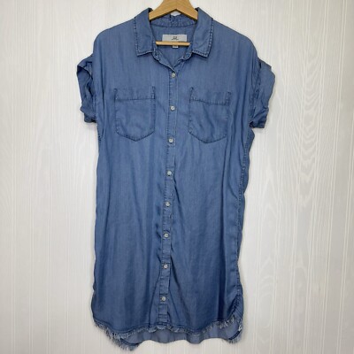 Womens Thread & Supply Cap Sleeve Chambray Dress Raw Hem Size M
