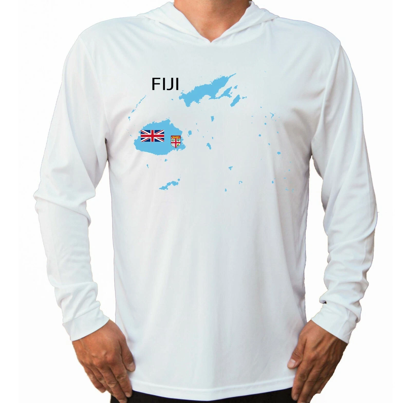 Fiji Map Flag Boat Fishing Beach UV UPF 50 Long Sleeve T-Shirt Hood