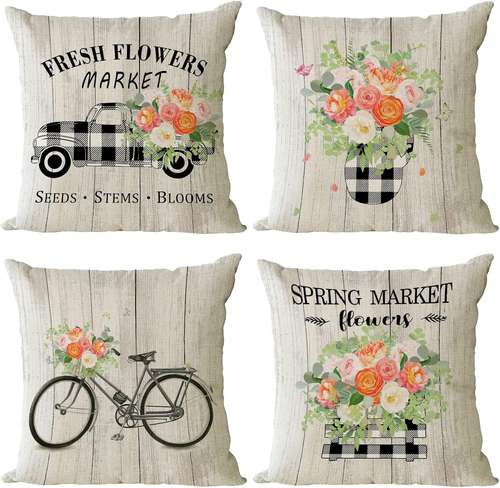 Spring Throw Pillow Covers 18X18 Set of 4 Floral Pillow Covers Spring Summer Dec - Picture 11 of 12