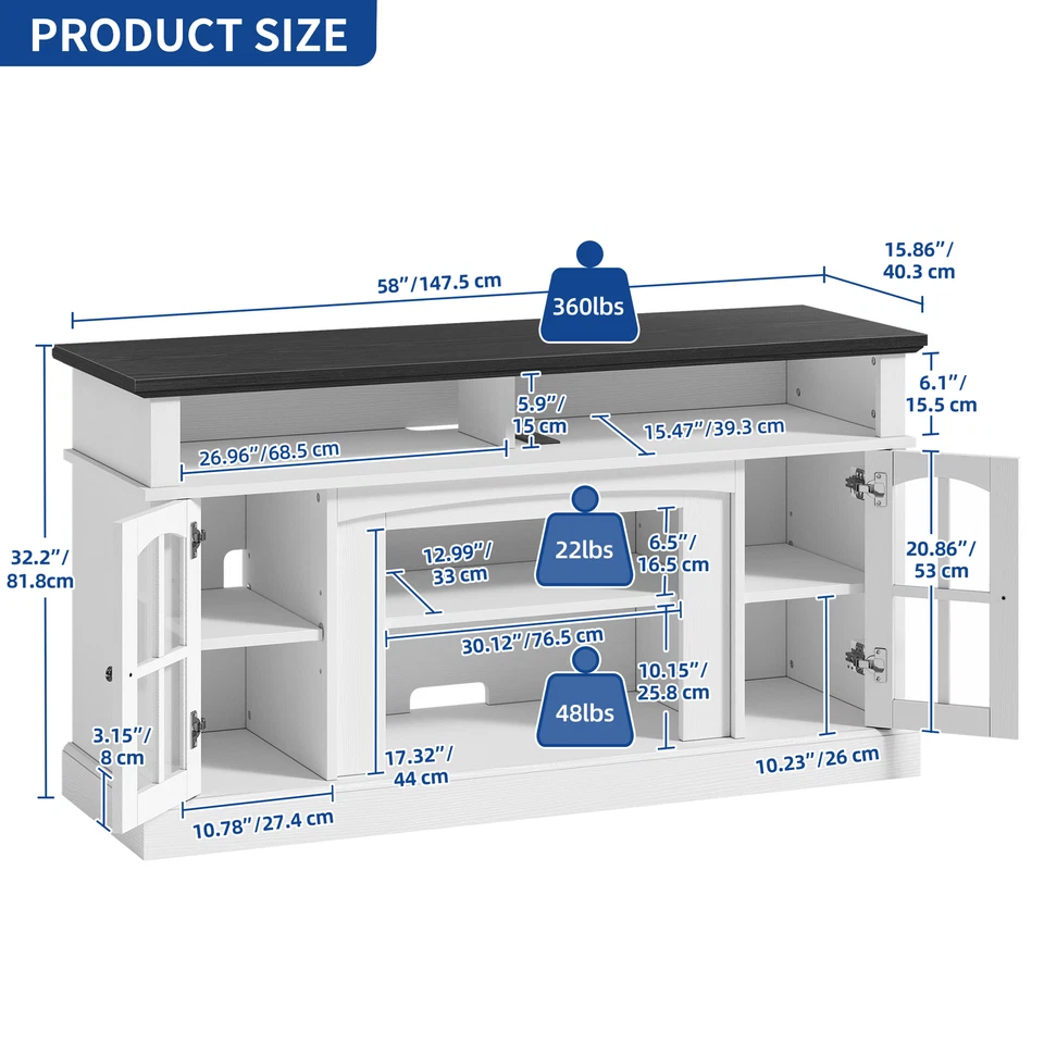 Farmhouse LED TV Stand with Power Outlets for 70"/65" Media Entertainment Center - Image 3 of 4