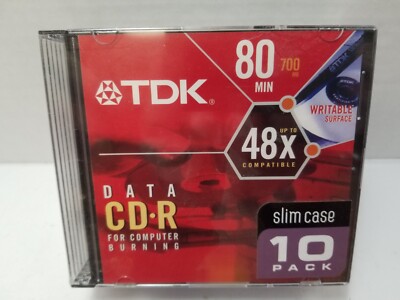 TDK Data CD-R Slim Case Of 10 80min Burnable CD 700mb 48X Write Sealed & New
