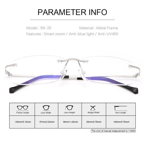 NEW Rimless Clear Bifocal Reading Glasses Anti Blue Light for Men Women +1.0~4.0 - Picture 30 of 36