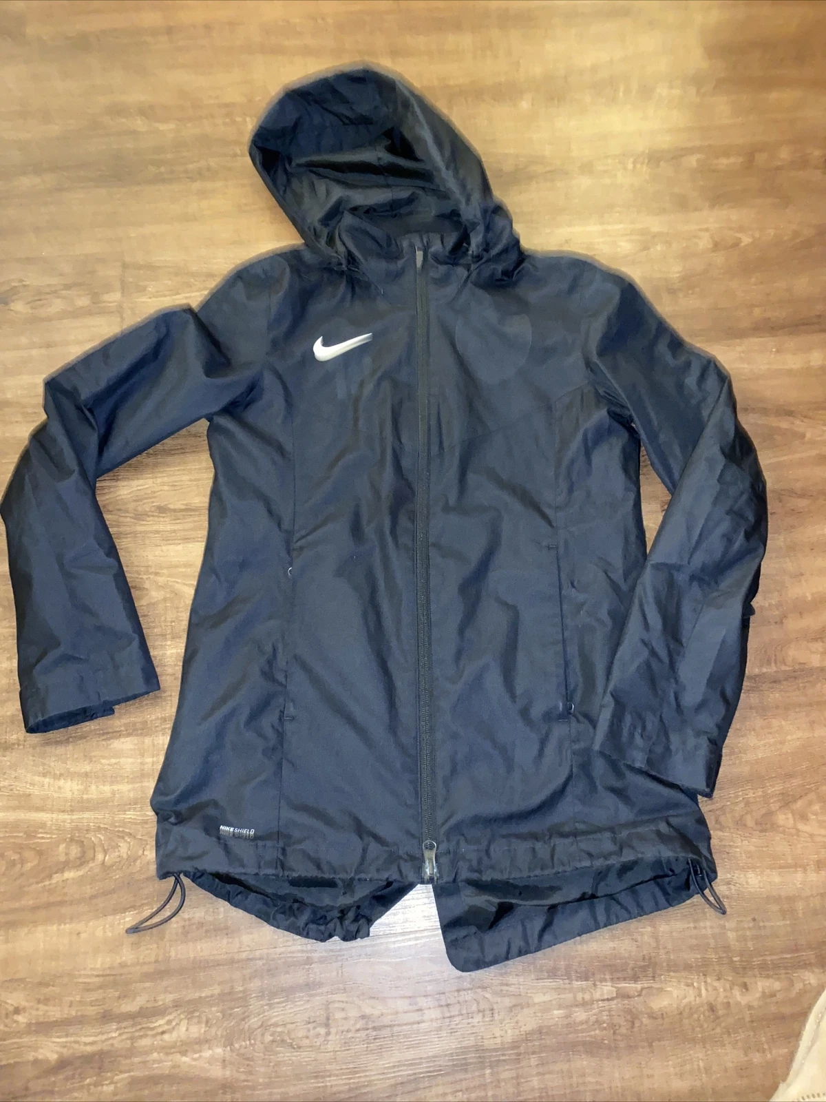 Nike Black Hooded Rain Jacket Women Sz Small 893778-010 Nike Shield