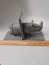 Stylized Rhinocerous Bookends Heavy Steel And Aluminum Construction