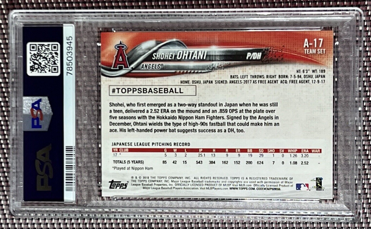 Shohei Ohtani RC Rookie Card 2018 Topps Team Set A-17 PSA 9 MINT