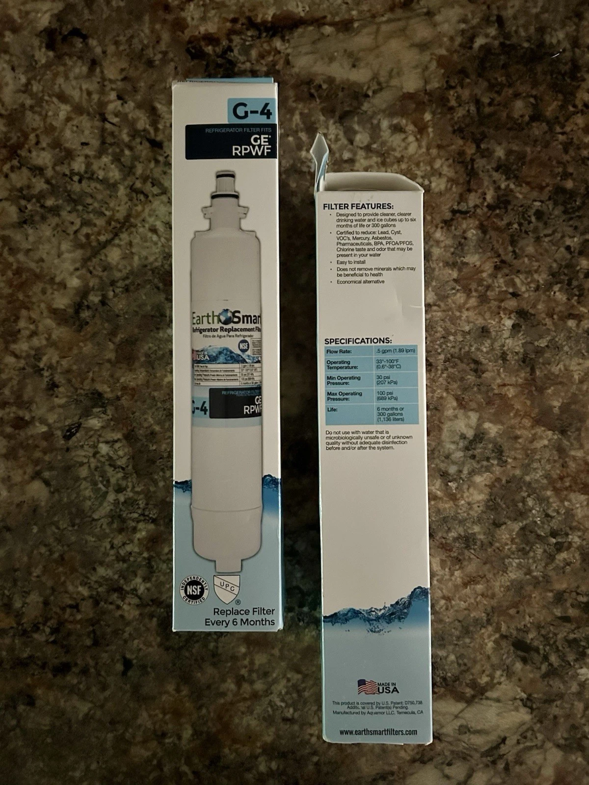 Earth Smart Refrigerator Replacement Filter G-4 for GE RPWF - 2 included. NEW