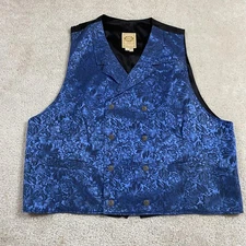 Wah Maker Vest Mens XL Blue Silk Western Brocade Double Breasted Waistcoat USA