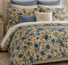 Blue Floral Duvet Cover Set 1 - Vintage Botanical Cottagecore Bedding
