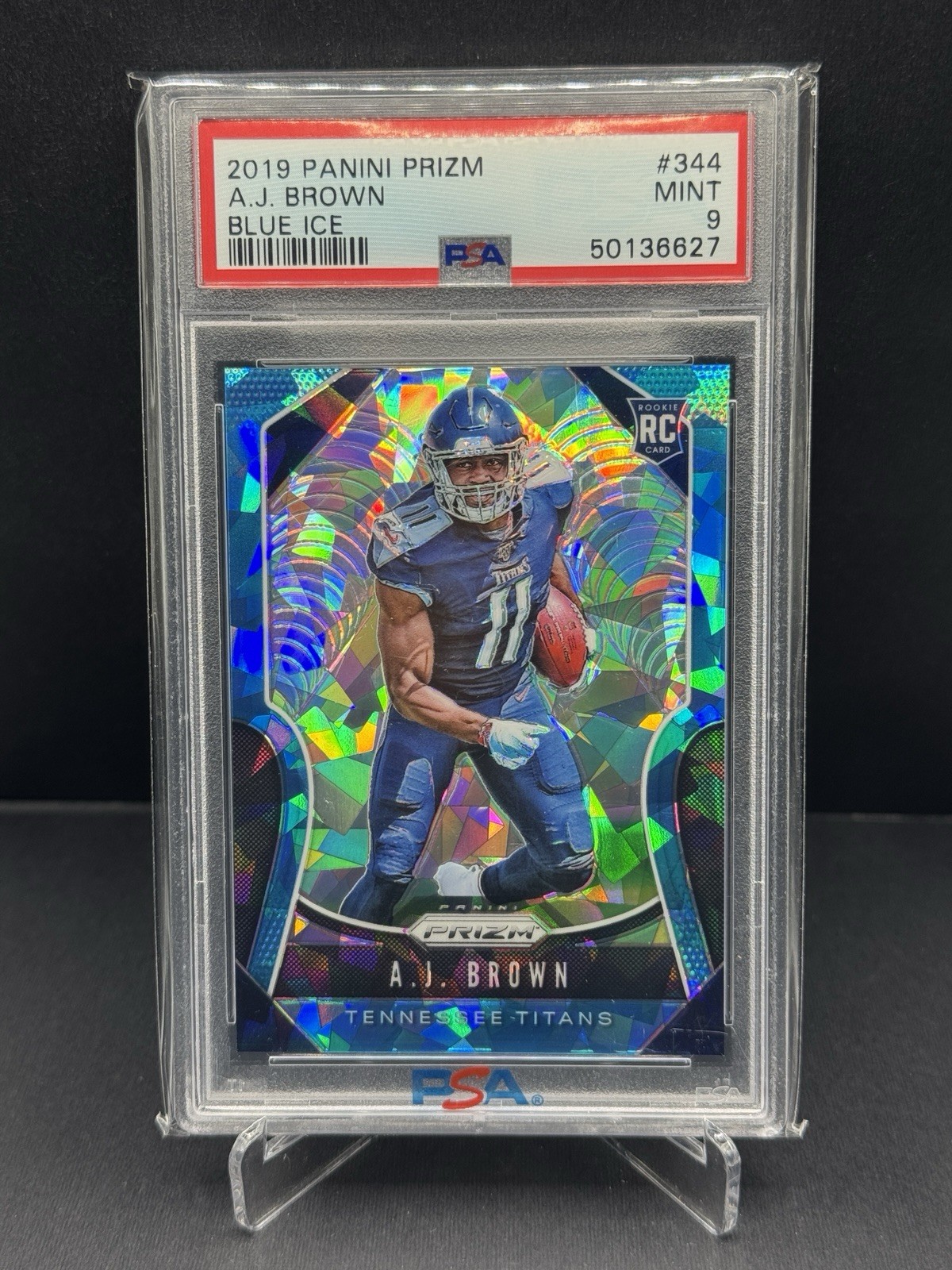 2019 Panini Prizm Blue Ice Prizm /99 AJ Brown #344 PSA 9