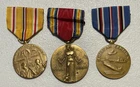 Lot of 3 Vintage WW2 WWII 1941-1945 US Military Service Medals Ribbon Pins