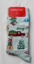 Holiday Lane Women's Soft Christmas Graphic Crew Socks WR4 Green Size 9-11 NWT