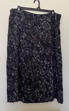 Vintage LL Bean Black Floral Rayon Midi Length Skirt Side Zipper Lined Size 24WP