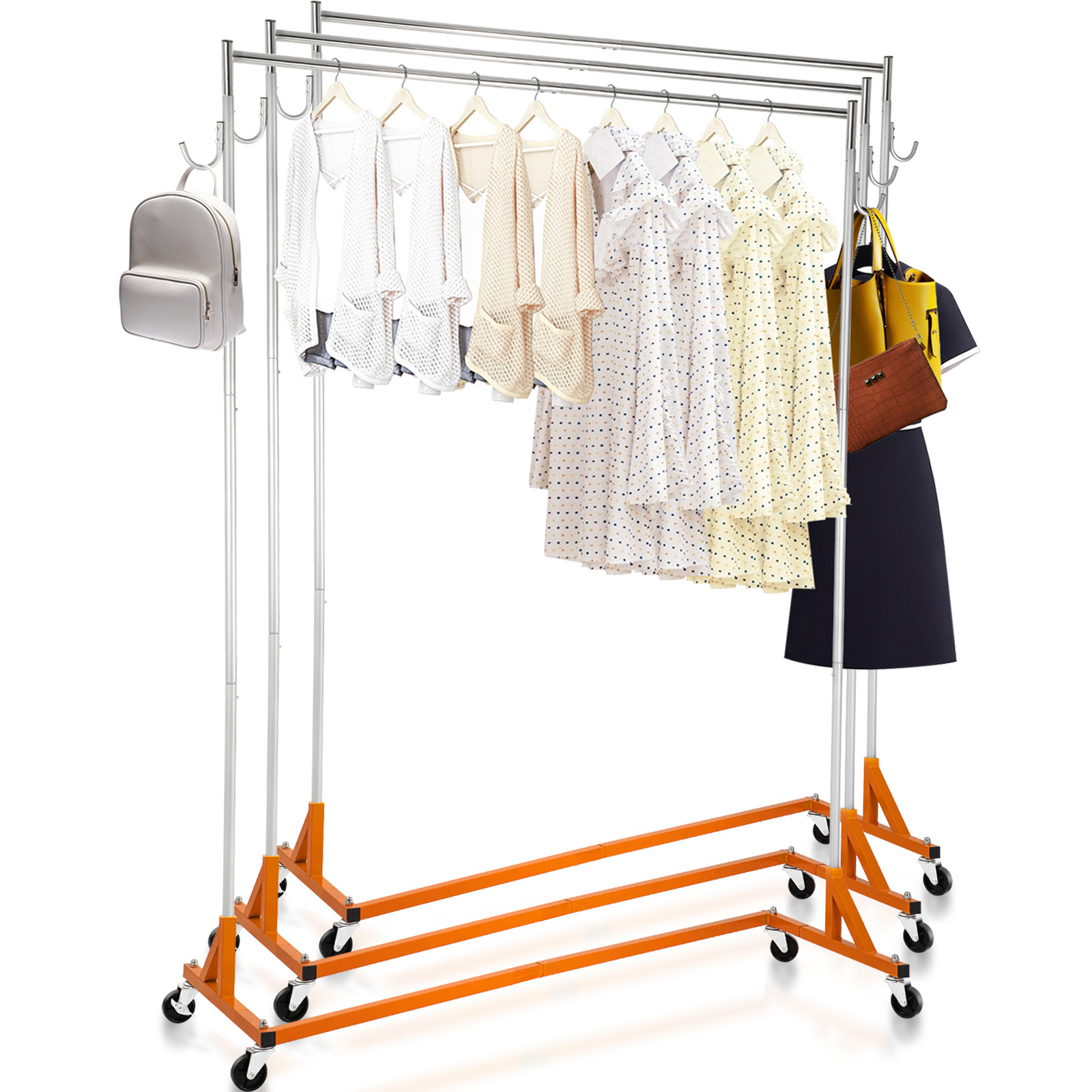 3 Set Z-Truck Clothing Rack Rolling Garment Z-Rack Lockable Casters Heavy-duty