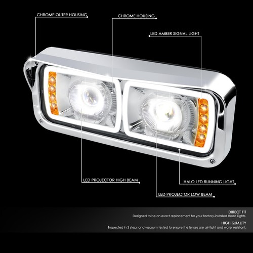 Proyector de faros de señal DRL completos LED cromados para 81-19 Freightliner Kenworth - Imagen 2 de 10