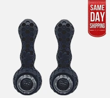 2-Pack Black Smoking Silicone Pipes 4.3" w/ Honeycomb Glass Bowl & Cleaning Tool