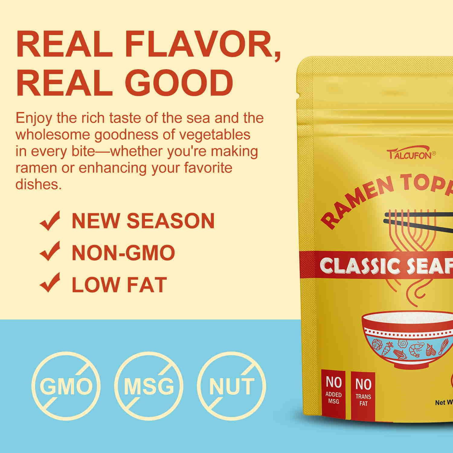 Ramen Toppings 8 Oz, Classic Seafood and Vegetables Mix Premium Seafood and Sun-