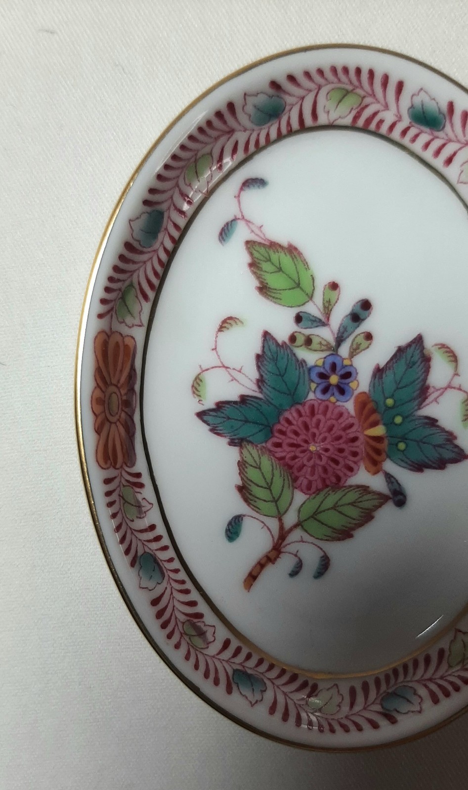 Herend Hungary Small Multicolor Flower Trinket Pin Dish  3” x 2-1/2” x 1/2” 