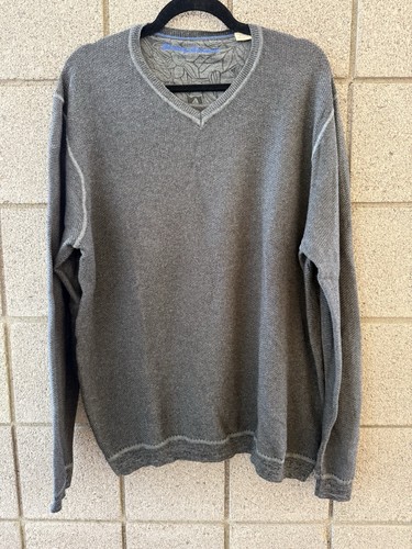 Tommy Bahama, Tommy Bahama Men Sweater XL Gray V Neck Vintage Knit Pullover Casual Cotton