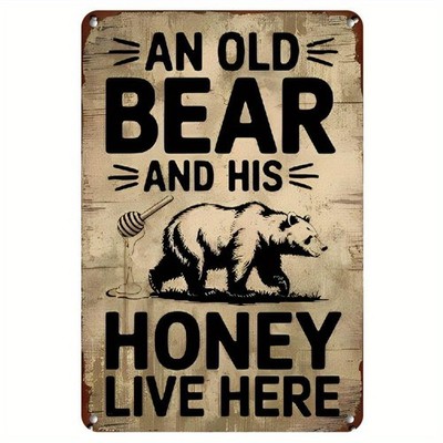 Painting an Old Bear And His Honey Live Tin Metal Signs Home Décor 8x12